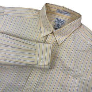 LL Bean Mens Long Sleeve Button Down Dress Shirt Yellow/Blue - 16.5 - 34‎